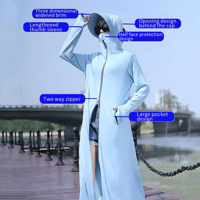 Summer Fashion Long Sleeves Blouse Loose Thin Solid Color Shirt Kimono Vest Hooded Ladies Sun-Protective Tops - Image 2