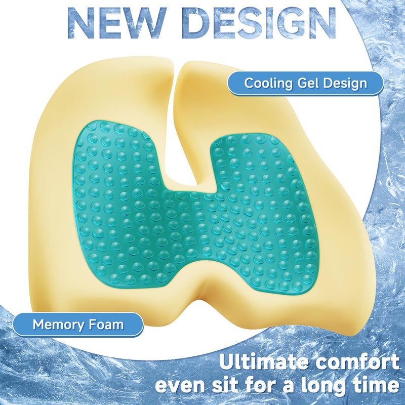 Benazcap Large Gel Seat Cushion Chair Pad, Ergonomic Gel Memory Foam Sitting Pillow Cushions, Coccyx Butt Cushion for Office Gaming Chair and Car Seat, Black - Image 2