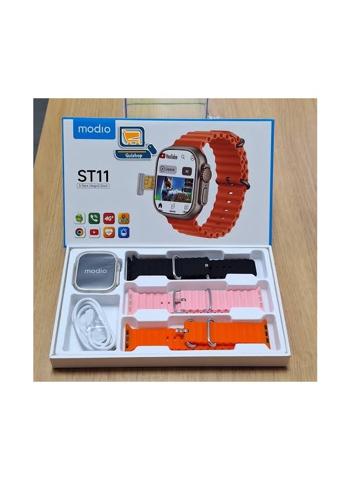 موديو - ساعة سمارت موديو 4G  st11 تدعم شريحة اللون اورانج تدعم ذاكرة 64 جيجا+4 رام الاتصال تدعم كل من بطاقة SIM وWiFi،  تنزيل تطبيقات وجوجل بلاي - Image 1