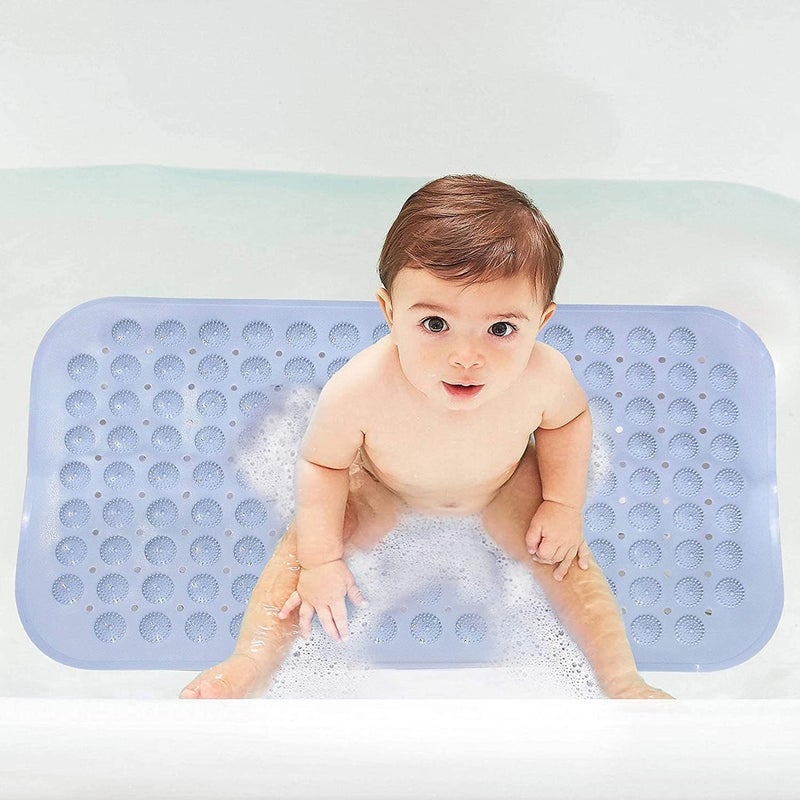 RGkJAS PVC Anti Slip Machine Washable Extra Large Bath Tub and Shower Mat with Drain Holes and Suction Cups Soft Scrubber on Feet Sky Blue 70x38 cm - Image 4