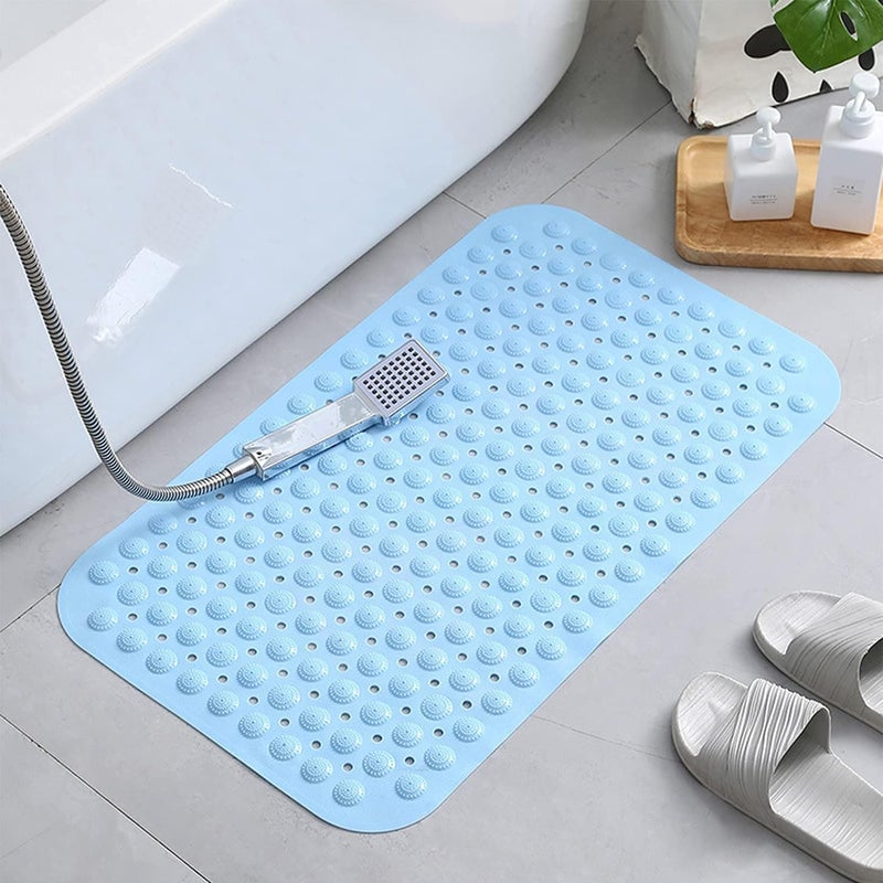 RGkJAS PVC Anti Slip Machine Washable Extra Large Bath Tub and Shower Mat with Drain Holes and Suction Cups Soft Scrubber on Feet Sky Blue 70x38 cm - Image 3
