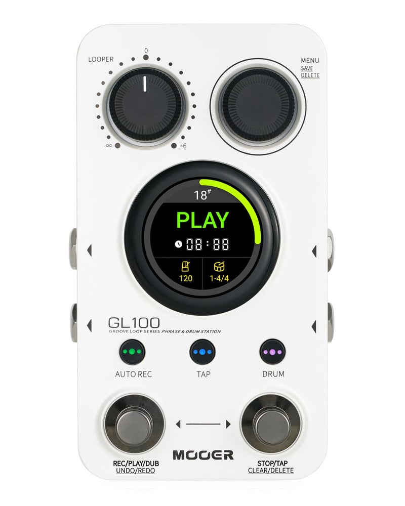 MOOER GL100 Looper Pedal Drum Machine, 2 in 1 Drum Looper Guitar Pedal 1.3-inch Touchsreen 100 Slots with 300 Minutes in Total Auto-record Time Stretch Function Dedicated Editor Software - Image 1