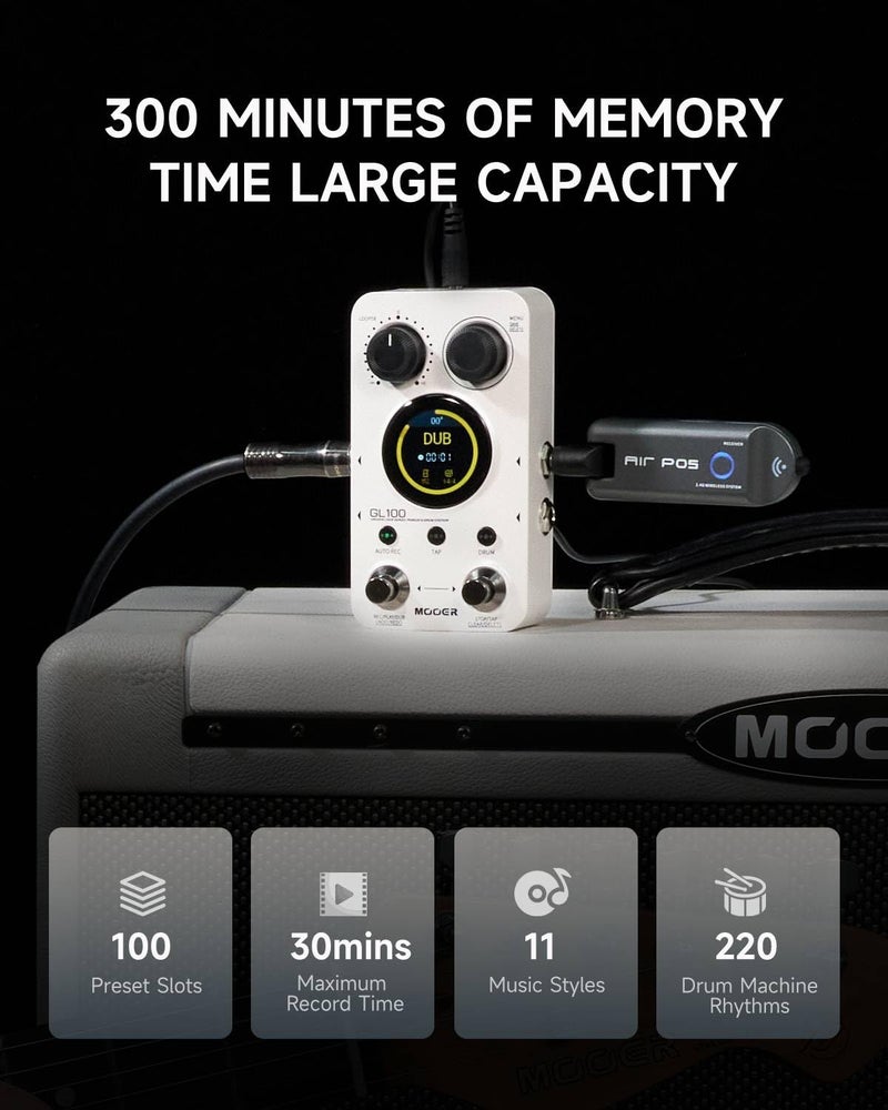 MOOER GL100 Looper Pedal Drum Machine, 2 in 1 Drum Looper Guitar Pedal 1.3-inch Touchsreen 100 Slots with 300 Minutes in Total Auto-record Time Stretch Function Dedicated Editor Software - Image 3