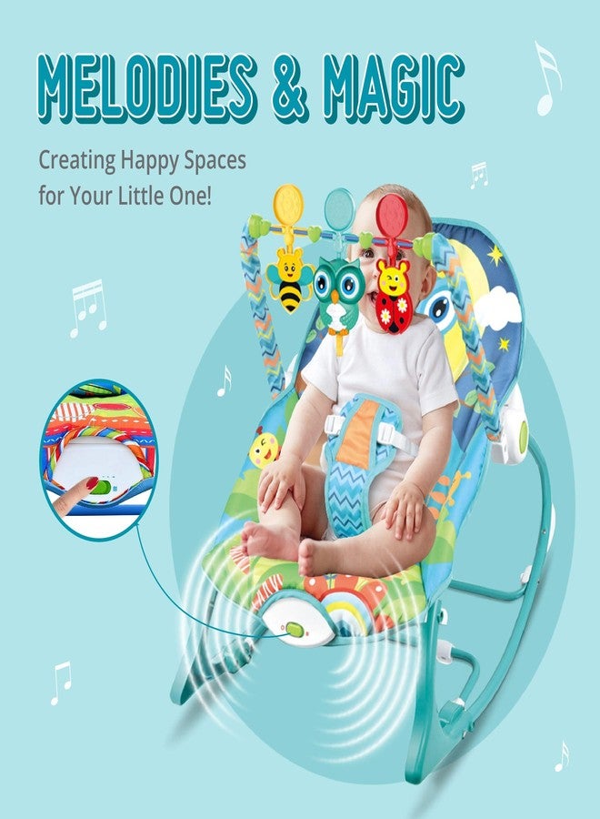 Safe-O-Kid® Sweet Swing Baby Rocker Cum Bouncer with 1 Year Warranty Multi-Position Reclining Rocker with Calming Music, Vibrations, Safety Harness and Musical Toy- Blue - Image 3