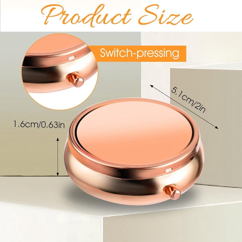 WLLHYF Cute Small Pill Box Purse Pocket Pill Box Travel Pill Box Waterproof Metal Pill Box for Vitamins, Fish Oil and Supplements Rose Gold - Image 2