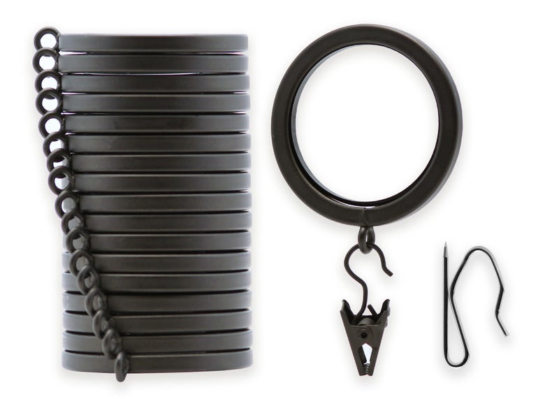 Blasthome Luxury Curtain Rings - Premium Metal With Quiet  Smooth Nylon Inserts - Pinhooks And Clips Included - 1 1/2"" Inside Diameter - 18 Rings For Two Standard Curtains - Brushed Dark Brown - Image 1