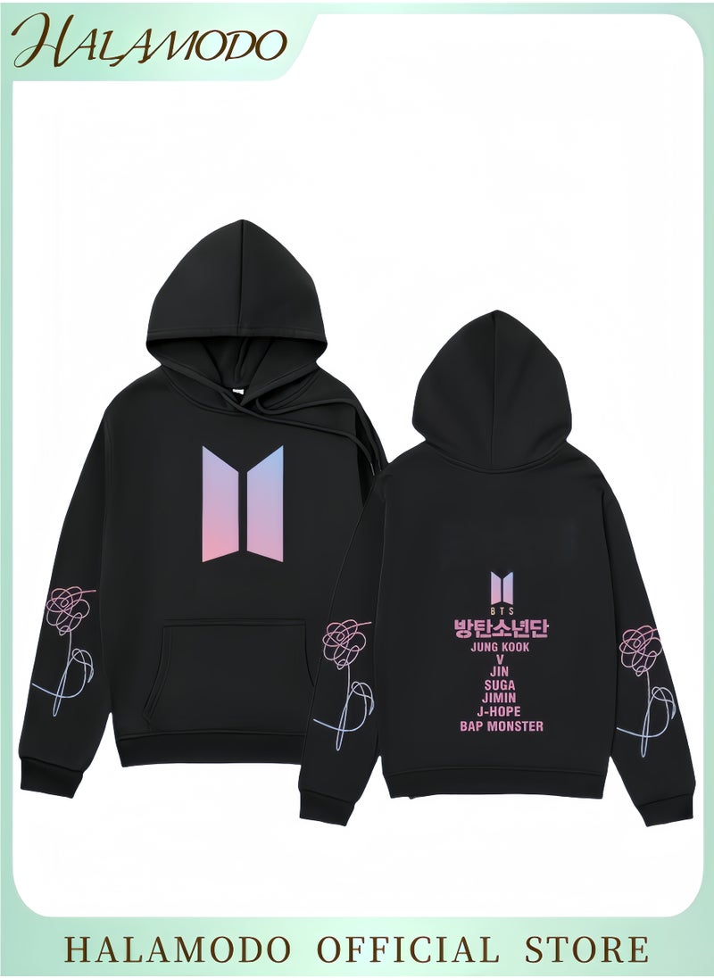 HALAMODO Unisex Hoodies Long-Sleeved Printed Tops Casual Sweatshirts Soft Sportswear Fashion Youth Pullovers with Drawstrings and Large Pockets for Daily Wear  - Image 1