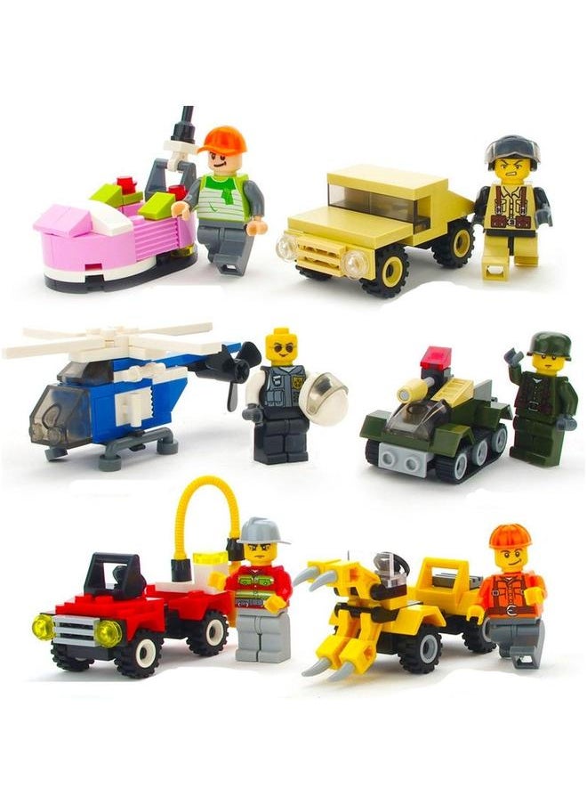 6 Kinds Of Character Series Tank Soldier Firefighter Construction Worker Small Particle Assembly Building Blocks Pilot Forklift Modeling Children's Educational Toys  - Image 1