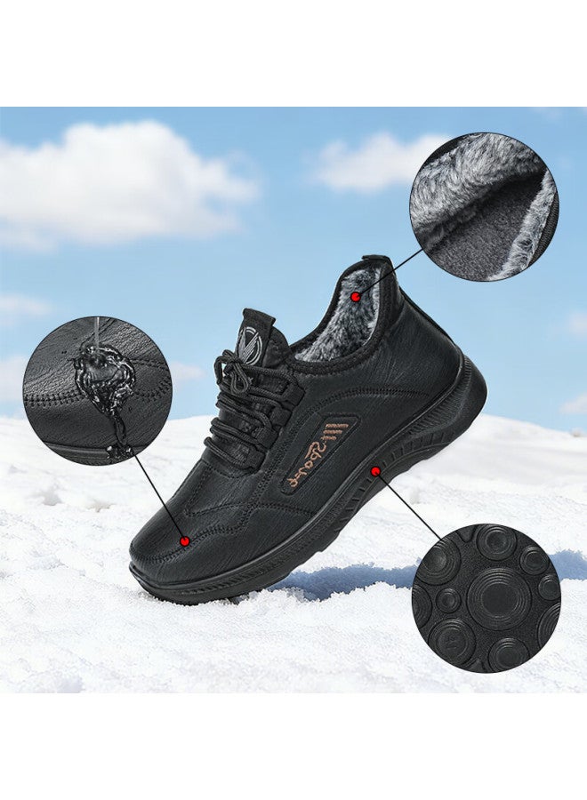 Weizhi Winter Men's Thickened Warm Fleece Cotton Shoes Dad Sports Casual Leather Flat Non-slip Middle-aged And Elderly Cotton Boots