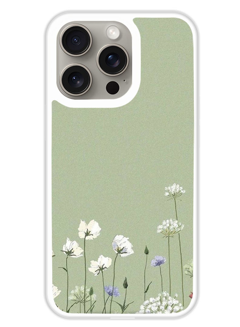 Theodor Protective Case Cover For APPLE IPHONE 15 Pro Max White Flowers (2) (White Bumper) - Image 1