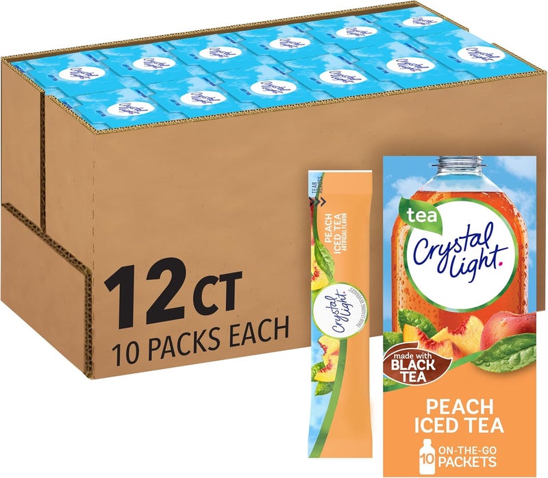 Crystal Light On the Go Peach Iced Tea Powdered Drink Mix - 120 Packets (12 Boxes of 10 Count) - Image 1