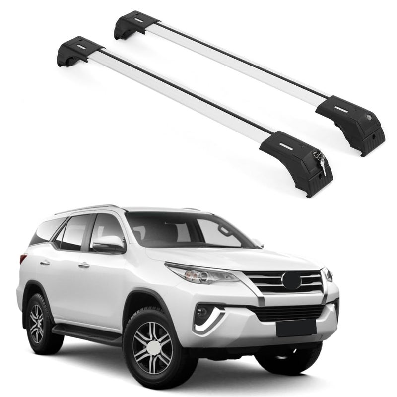 ERKUL Roof Rack Cross Bars for Toyota Fortuner 20152023 Aluminum Crossbars with Anti Theft Lock for Rooftop Compatible with Flush Rails Silver