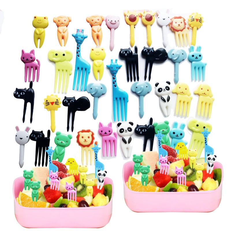 UOUYOO 36 Pcs Animal Food Picks, Cute Cartoon Animal Fruit Food Toothpicks,Reusable Lunch Picks Bento, Lunch Bento Box Picks - Image 1