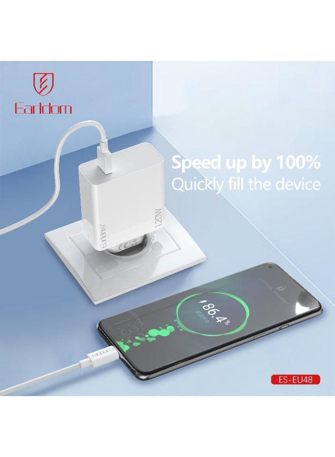 Earldom Portable Wall Charger ES-EU48 120W USB-C PD + USB-A Fast Charger (Includes Type-C Cable) - Image 4