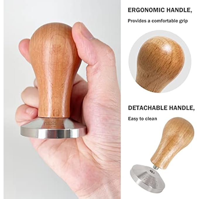 NEOUZA Coffee Machine Espresso Tamper Barista Coffee Powder Bean Press Wooden Handle Stainless Steel Flat Base 53Mm - Image 3