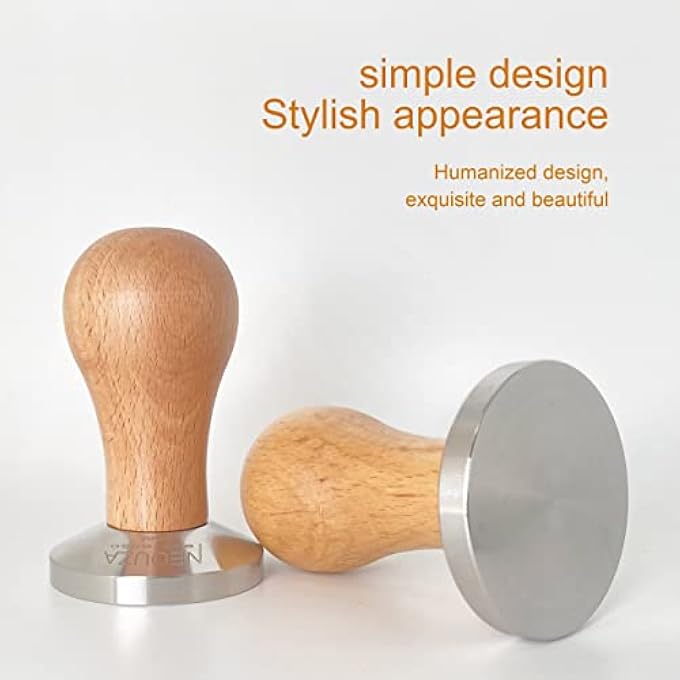 NEOUZA Coffee Machine Espresso Tamper Barista Coffee Powder Bean Press Wooden Handle Stainless Steel Flat Base 53Mm - Image 4