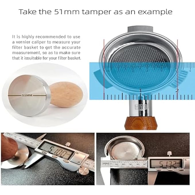 NEOUZA Coffee Machine Espresso Tamper Barista Coffee Powder Bean Press Wooden Handle Stainless Steel Flat Base 53Mm - Image 5