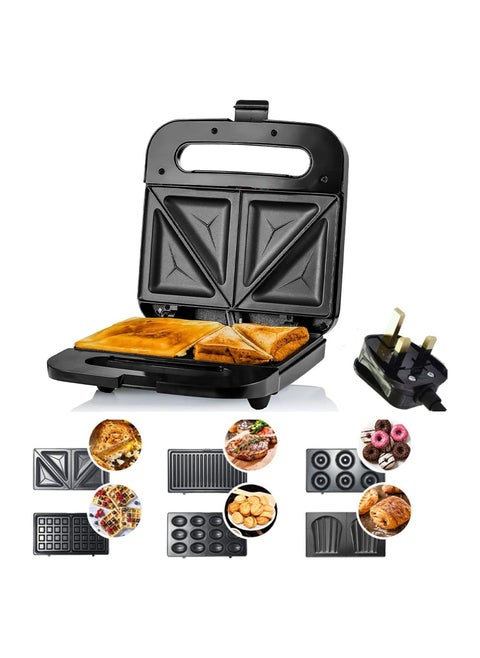 6 In 1 Sandwich Maker, Waffle Panini Maker Machine Donut Maker Toaster, Toaster and Electric Panini Press with Non Stick Plates, with Extra Large Non Stick Plates, Indicator Lights
