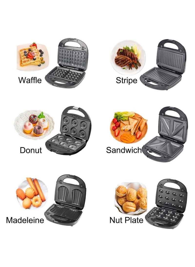 Generic - 6 In 1 Sandwich Maker, Waffle Panini Maker Machine Donut Maker Toaster, Toaster and Electric Panini Press with Non Stick Plates, with Extra Large Non Stick Plates, Indicator Lights - Image 1