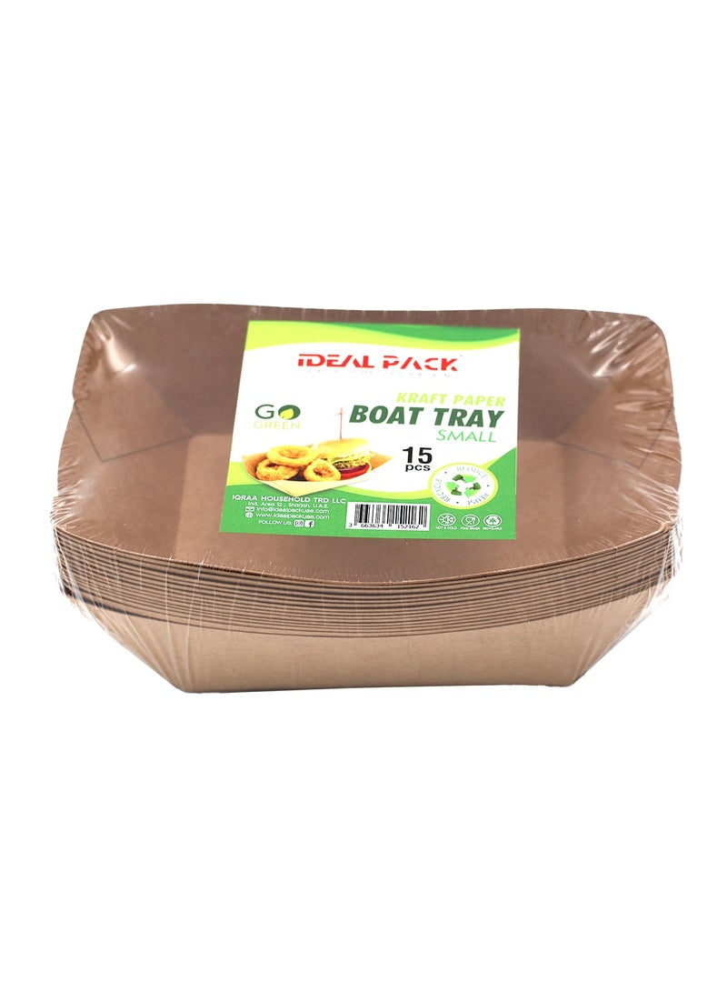 IDEAL PACK صواني قوارب ورقية كرافت 15 قطعة صديقة للبيئة مقاومة للدهون لتقديم الطعام بأحجام صغيرة للوجبات الخفيفة والبطاطس المقلية والناتشوز وطعام الشارع - Image 1