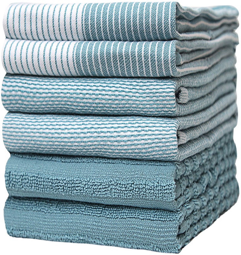 Bumble Towels Premium Kitchen Towels (20â€x 28â€, 6 Pack) | Large Cotton Dish Towels | Flat & Terry Highly Absorbent Kitchen Linen Set with Hanging Loop | Aqua - Image 1