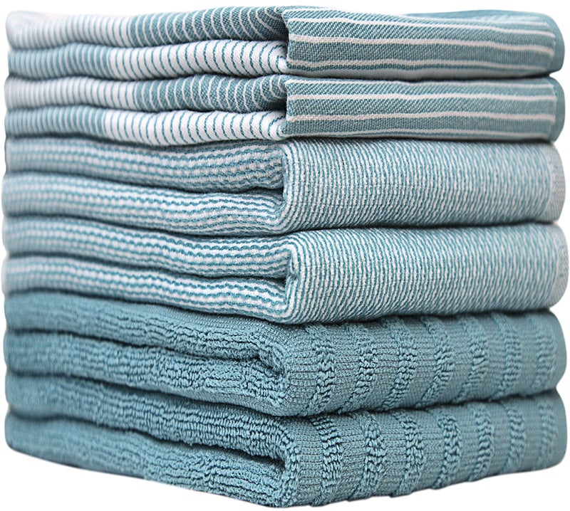 Bumble Towels Premium Kitchen Towels (20â€x 28â€, 6 Pack) | Large Cotton Dish Towels | Flat & Terry Highly Absorbent Kitchen Linen Set with Hanging Loop | Aqua - Image 2