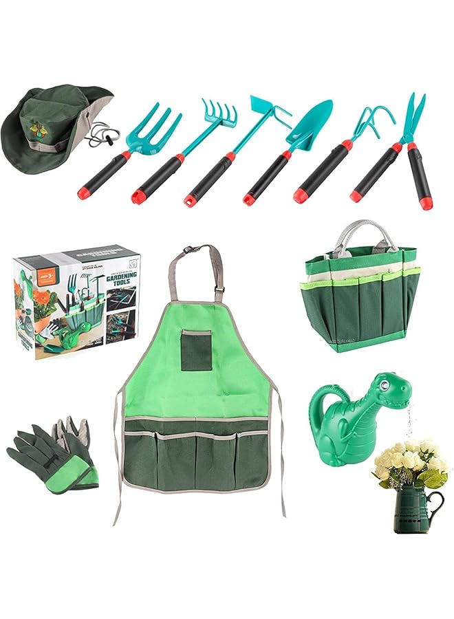PROMASS promass Kids Gardening Tool Set for Ages 3-7 Kids, Garden Apron, Kids Sun Hat, Kids Shovel, Toddler Gardening Gloves - Kids Gardening Set as Dress Up & Pretend Play, Costumes for Boys & Girls (Green) - Image 1