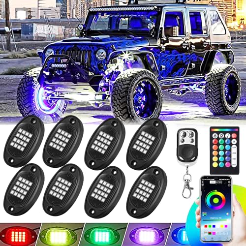 TDE Explorer.Lighting 8 Pods RGB LED Rock Lights for Jeep Truck Golf Cart ATV UTV RZR SUV Offroad Pickup, Waterproof Multicolor Underglow Kit for Car with APP Music Mode, Underbody Neon Light Vehicle Underneath Accent 12V - Image 1