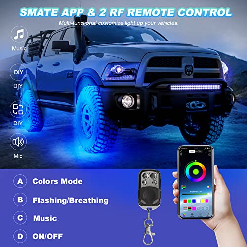 TDE Explorer.Lighting 8 Pods RGB LED Rock Lights for Jeep Truck Golf Cart ATV UTV RZR SUV Offroad Pickup, Waterproof Multicolor Underglow Kit for Car with APP Music Mode, Underbody Neon Light Vehicle Underneath Accent 12V - Image 5