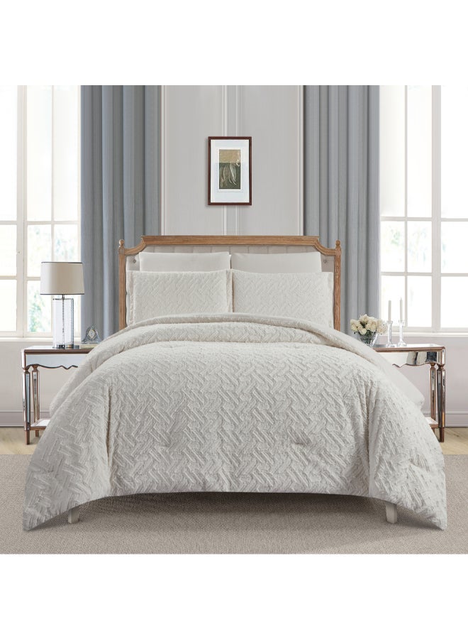 REVE 6-Piece Patterned Winter King Comforter Set Ivory 35 x 250 x 230 cm FW075-4 IVORY - Image 1