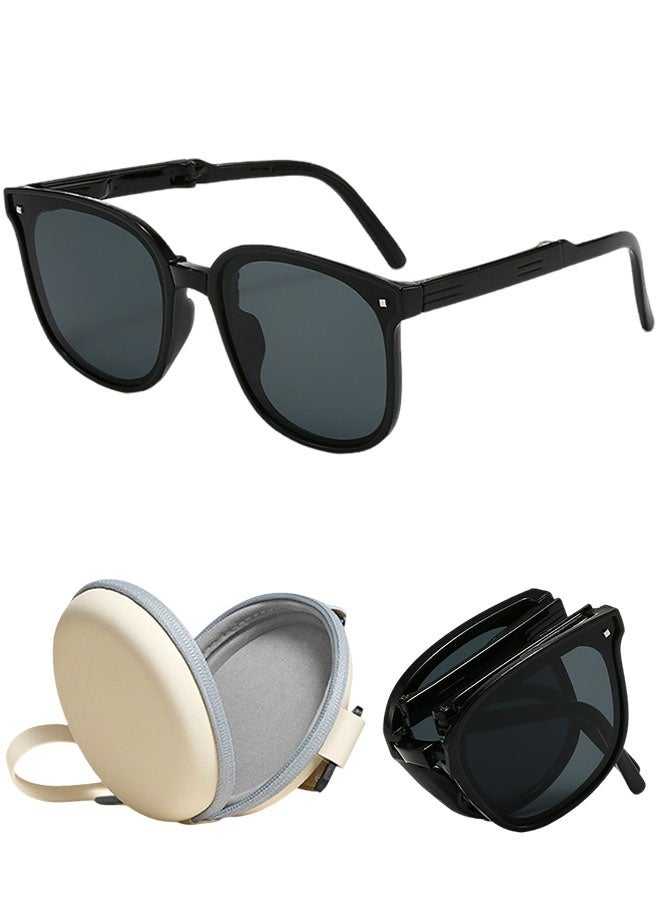 Portable Polarized Folding Sunglasses UV Protection For Children Kids With Storage Case Glasses Foldable Glasses For Boys Girls Ultra-light Frame Eyewear Age 3-12 Black - Image 1