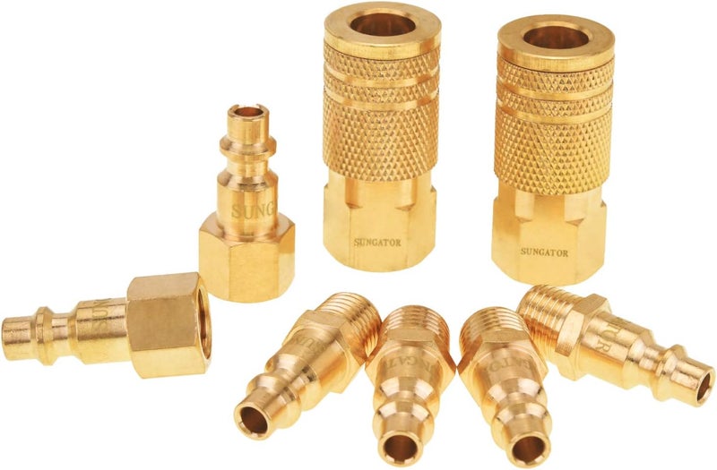 SUNGATOR 8-Piece 1/4" NPT Air Hose Fittings, Solid Brass 1/4'' Air Line Quick Connect Fittings, 1/4 Inch Coupler and Plug Kit, Compressor Accessories, Quick Connect Hose Repair Kit - Image 1