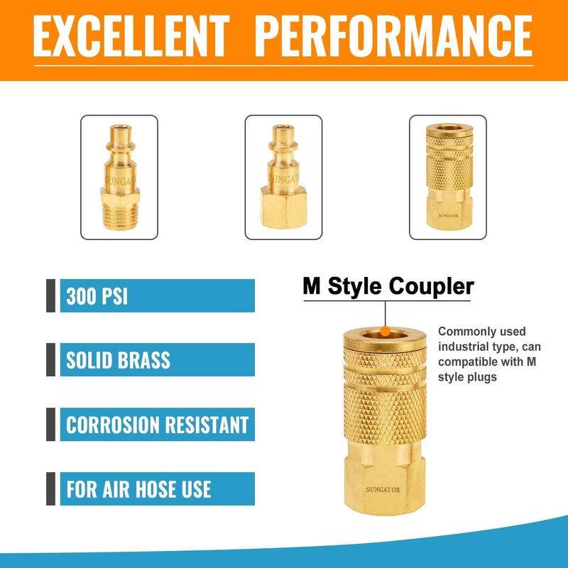 SUNGATOR 8-Piece 1/4" NPT Air Hose Fittings, Solid Brass 1/4'' Air Line Quick Connect Fittings, 1/4 Inch Coupler and Plug Kit, Compressor Accessories, Quick Connect Hose Repair Kit - Image 4