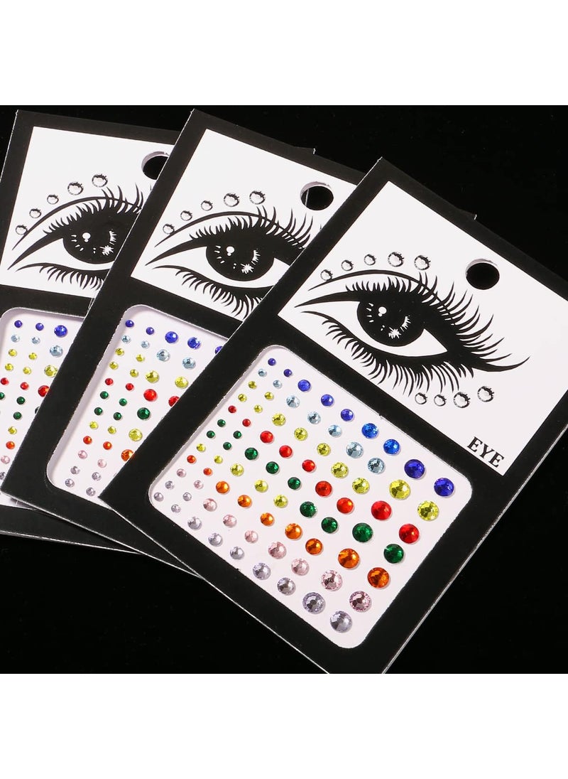 Bowitzki 3 Sheets Eye Body Face Gems Jewels Rhinestone Stickers Temporary Tattoo Gems Self Adhesive Crystal Makeup Face Stick Gems for Festival Accessory and Nail Art Decorations(Colorful) 