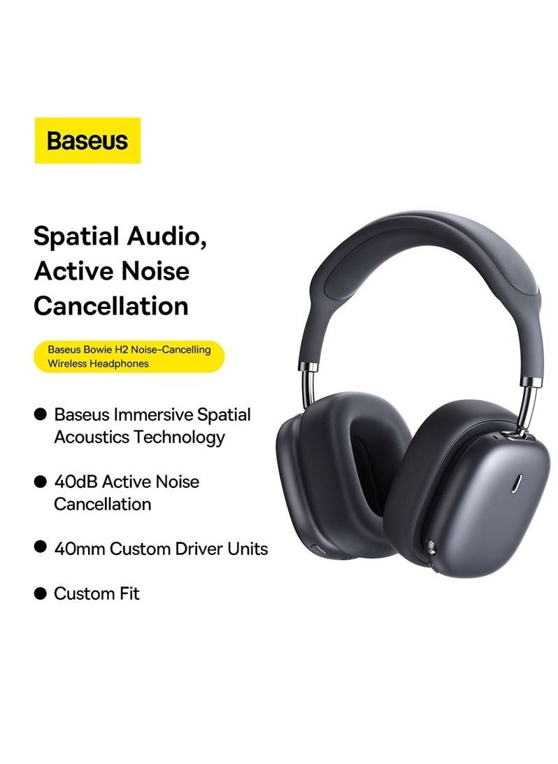 Baseus - BASEUS Bowie H2 Noise-Cancelling Wireless Headphone Bluetooth V5.2 Game Music Over-Ear Headset  (Grey) - Image 1