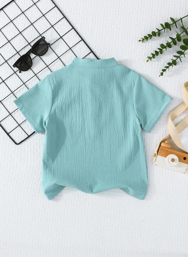 Take Two Take Two Boy Green Solid Button Front Stand Collar Shirt