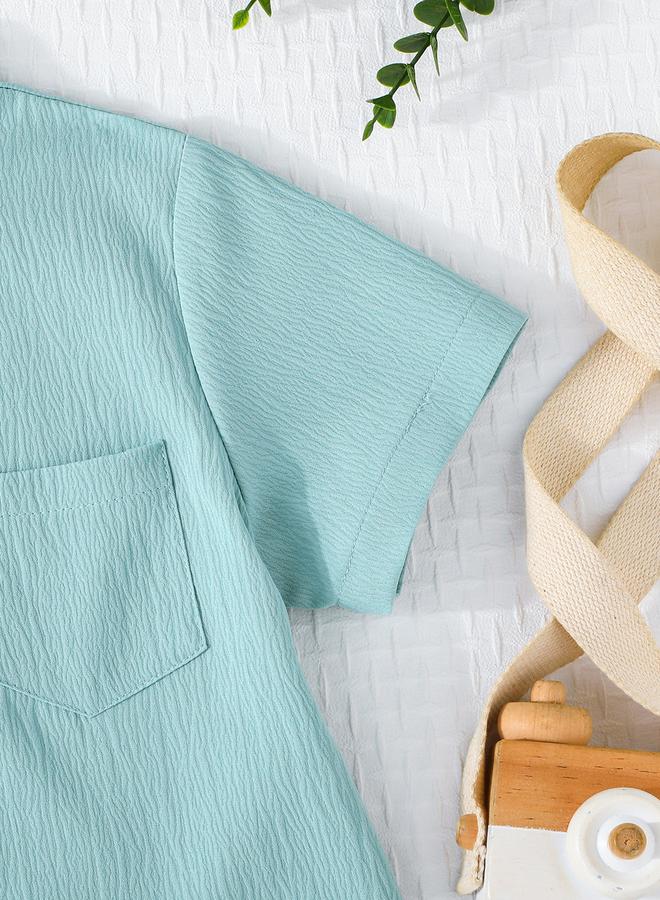 Take Two Boy Green Solid Button Front Stand Collar Shirt - Image 4