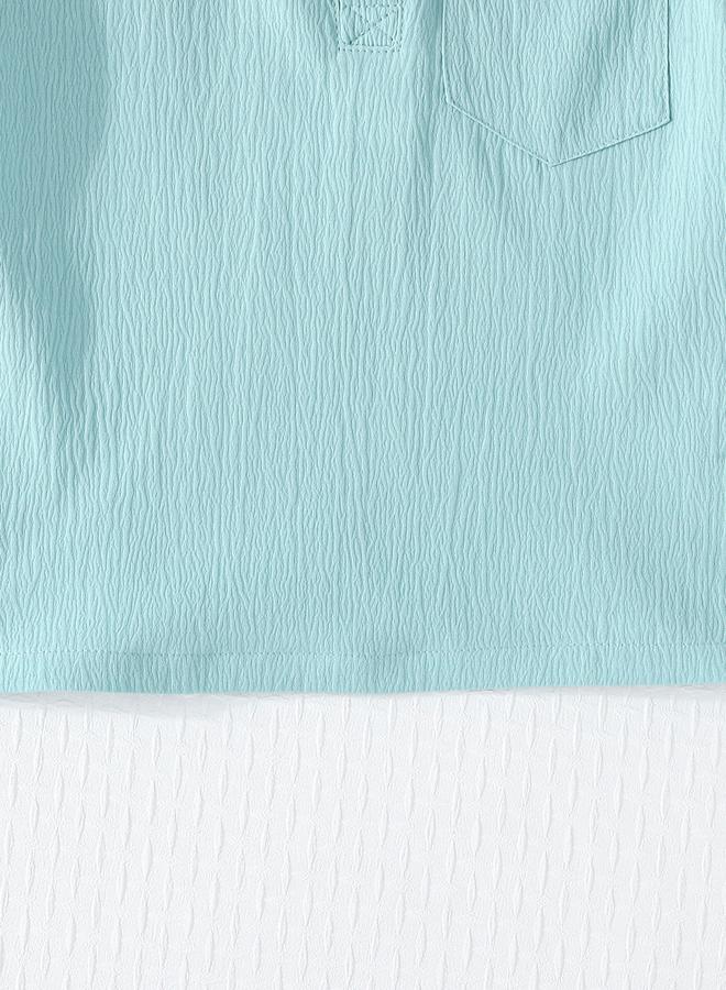 Take Two Boy Green Solid Button Front Stand Collar Shirt - Image 5