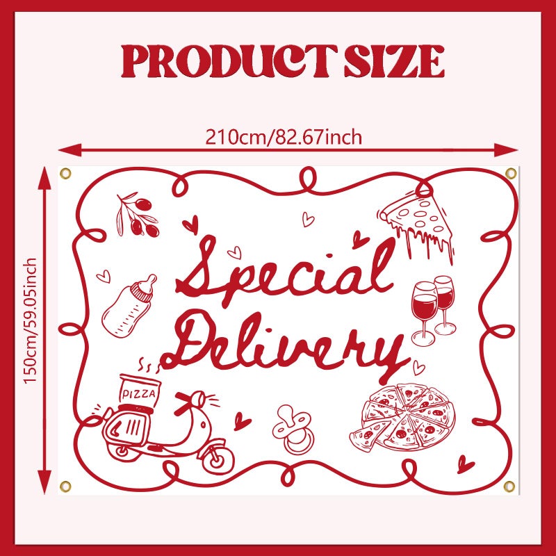 Ramciyo Special Delivery Pizza Baby Shower Backdrop, Italian Pizza Baby Shower Decor, Slice Slice Baby Welcome Party Banner, 7 * 5Ft - Image 3