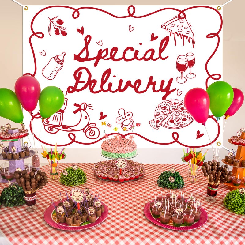 Ramciyo Special Delivery Pizza Baby Shower Backdrop, Italian Pizza Baby Shower Decor, Slice Slice Baby Welcome Party Banner, 7 * 5Ft - Image 4