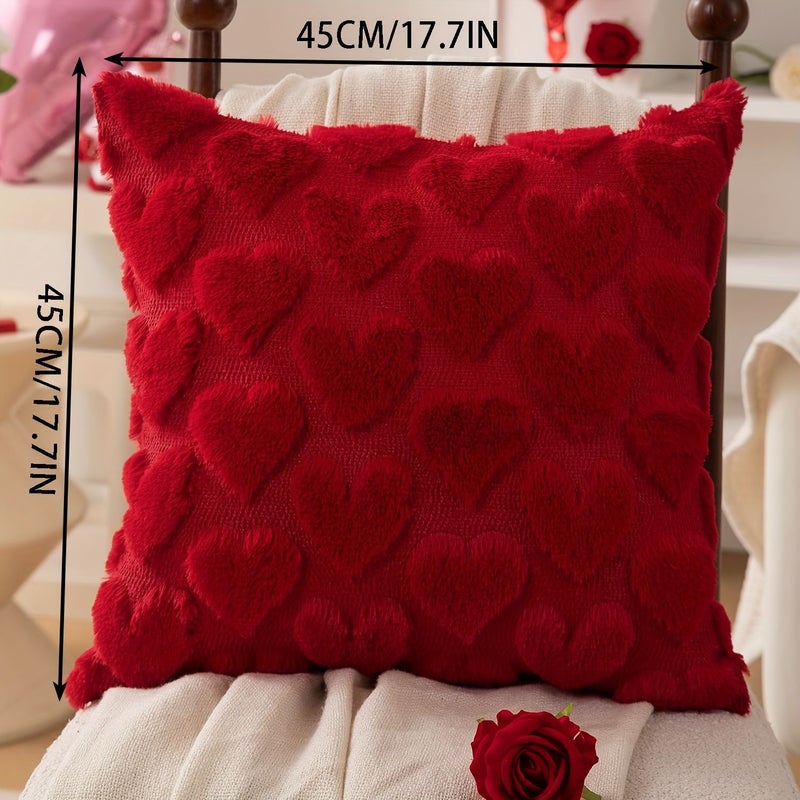 Set Of 2 Red Heart Valentine Pillow Covers 18x18 Inches Soft Fluffy Jacquard For Sofa Bedroom Decor - Image 4