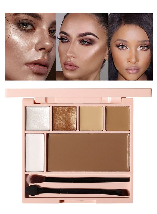 جوليا بوب مجموعة لوحات مكياج رائعة لتشكيل ملامح الوجه، تتضمن باليت كريمة للإضاءة وتحديد الوجه مع مرآة وفرشاة للنساء. ألوان بيضاء فضية ذهبية وبنية، لوحة خافي العيوب لتصحيح ملامح الوجه. - Image 1