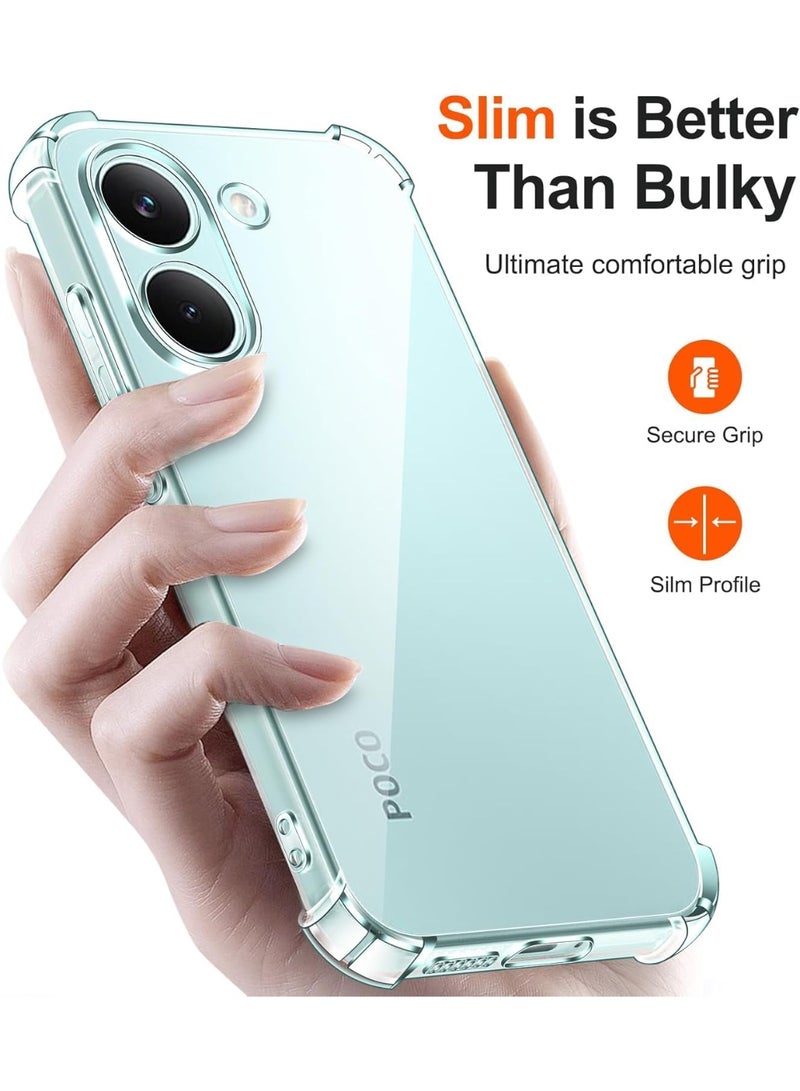 جراب متوافق مع Xiaomi Poco X8 Pro، غطاء شفاف من السيليكون (TPU) مقاوم للصدمات، مزود بحماية للكاميرا وزوايا معززة ضد الصدمات - شفاف. - Image 5
