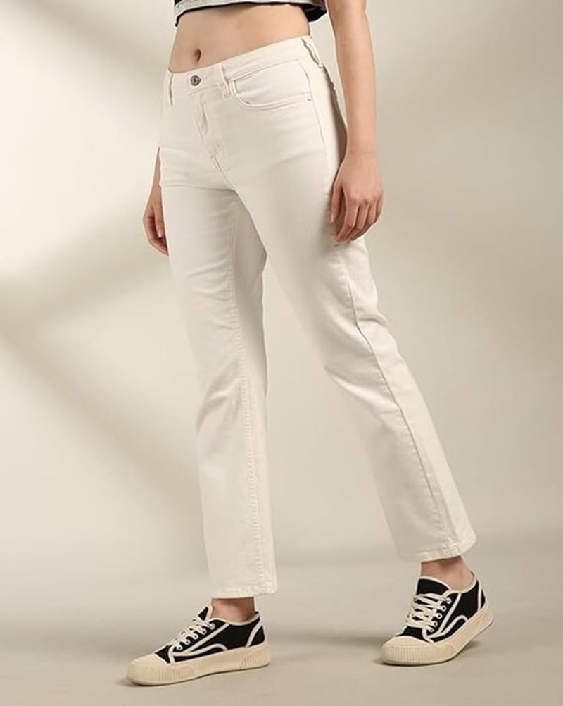 ADBUCKS Women Skinny Mid Rise Bell Bottom Jeans Beige, 28 - Image 2