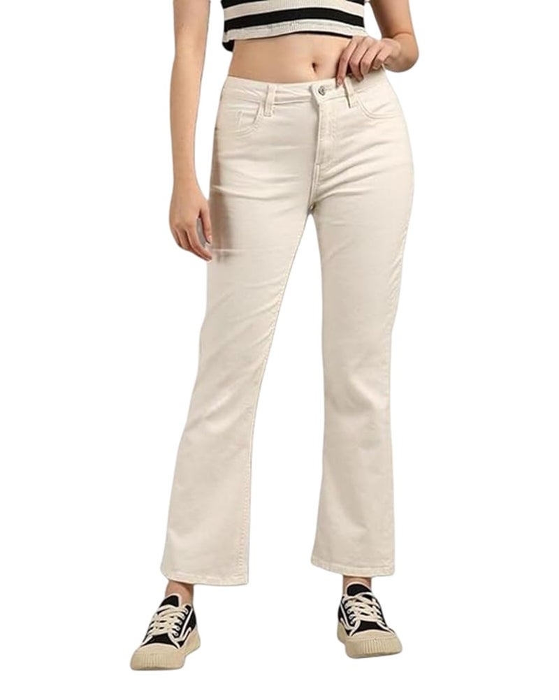 ADBUCKS Women Skinny Mid Rise Bell Bottom Jeans Beige, 28 - Image 5