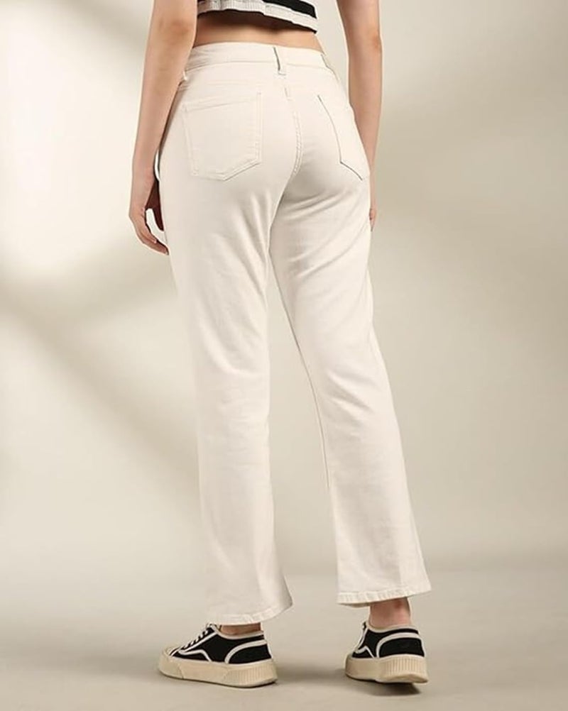 ADBUCKS Women Skinny Mid Rise Bell Bottom Jeans Beige, 28 - Image 3