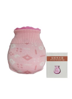 Generic Platinum Silicone Heated Water Bottle Microwave Heating Warm Belly Hand Warmer Bag Portable Heat Pack Soft Silicone Hot Water Bottle Pink with sleeve 