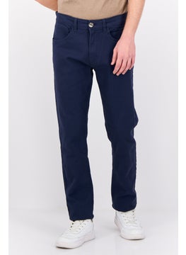 Men Regular Fit Solid Chino Pants, Navy Blue