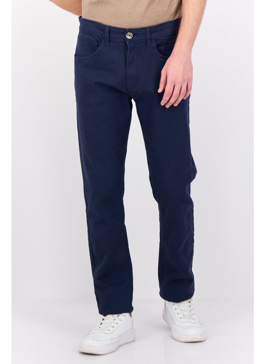 CROSSHATCH Men Regular Fit Solid Chino Pants, Navy Blue  - Image 1
