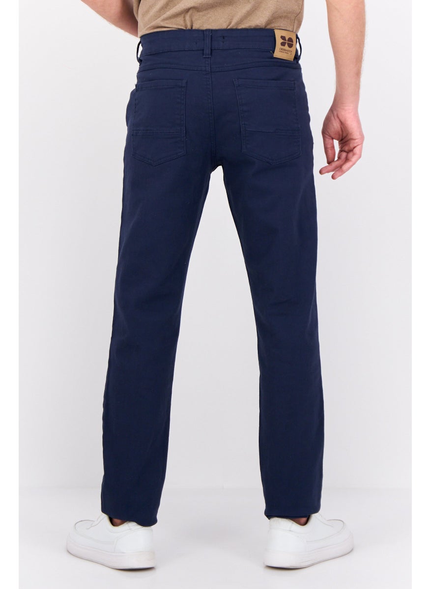 CROSSHATCH Men Regular Fit Solid Chino Pants, Navy Blue  - Image 3